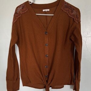 Maurices Brown top with Lace Detailing